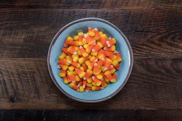 Blue Bowl of Candy Corn Centered