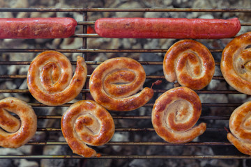 BBQ sausages on the grill