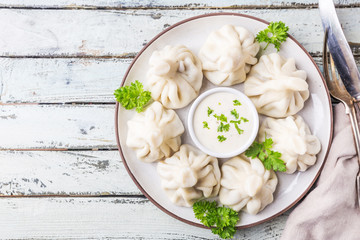 Georgian dumplings Khinkali with meat