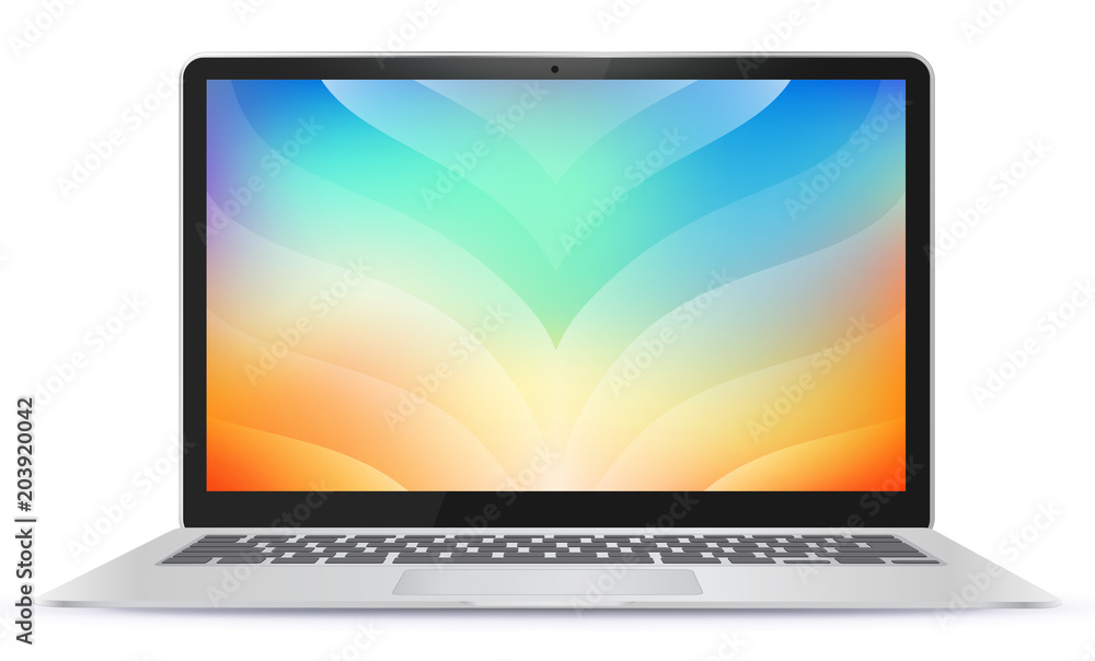 Poster laptop computer with colorful abstract screen vector illustration