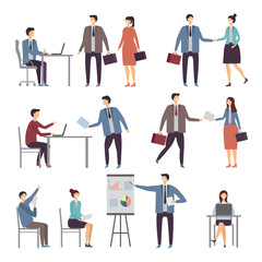 Various scene of active business people in office. Dialogues