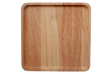 Wooden tray on white background or wooden tray isolated
