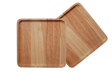 Wooden tray stacking on white background or wooden tray isolated
