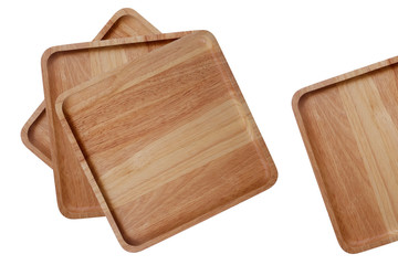 Wooden tray stacking on white background or wooden tray isolated
