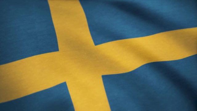 Grunge colorful background,Flag of sweden. Close up, fluttering downwind.