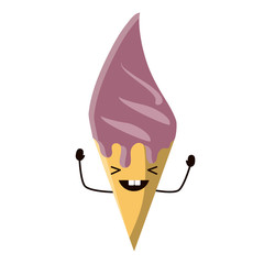 kawaii excited ice cream icon over white background, colorful design. vector illustration