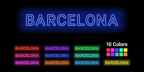 Neon name of Barcelona city