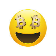 Vector emoticon with golden bitcoin sign eyes
