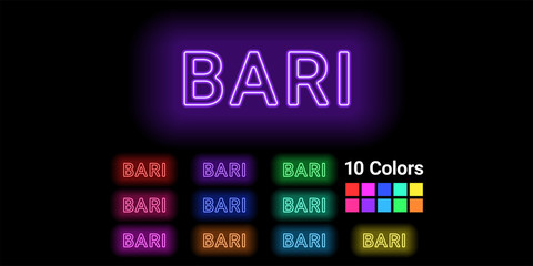 Neon name of Bari city
