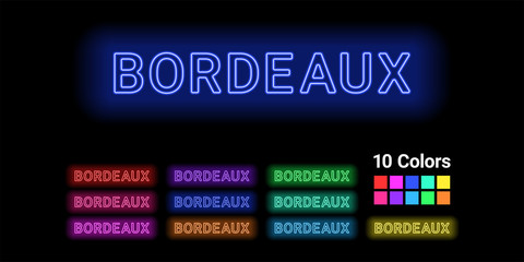 Neon name of Bordeaux city