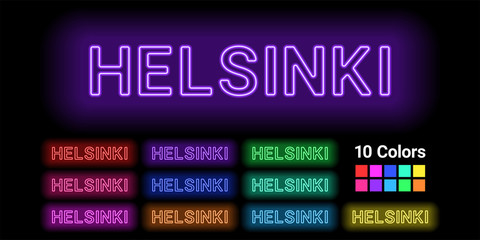 Neon name of Helsinki city
