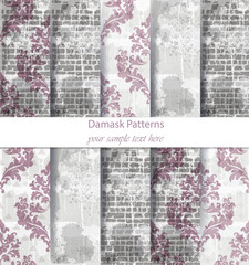 Damask patterns set collection Vector. Classic ornament various colors with abstract background textures. Vintage decor. Trendy color fabrics