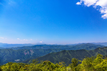新緑の山と富士山