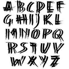 Grunge distress font. Modern dry brush ink letters. Handwritten alphabet. Vector illustration.