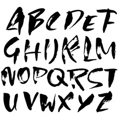 Grunge distress font. Modern dry brush ink letters. Handwritten alphabet. Vector illustration.