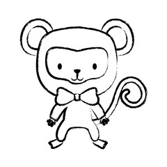 sketch of cute monkey icon over white background, vector illustration
