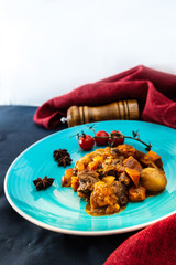 Beef stewed and Carrots potatoes with a wine sauce and herbs