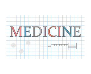 medicine word on checkered paper sheet- vector illustration