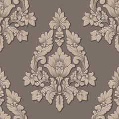 Vector volumetric damask seamless pattern element. Elegant luxury embossed texture for wallpapers, backgrounds and page fill. 3D elements with shadows and highlights.