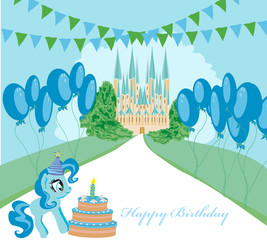 Card with unicorn and birthday cake © diavolessa