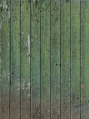 part of old worn down grungy green painted barn door with vertical planks
