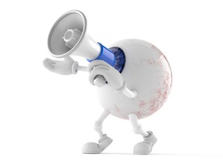 Eye ball character speaking through a megaphone