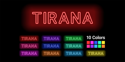 Neon name of Tirana city
