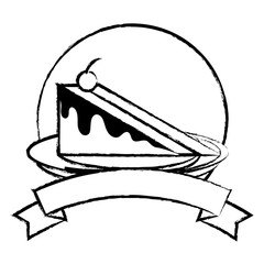 sketch of emblem birthday concept with piece of cake icon over white background, vector illustration