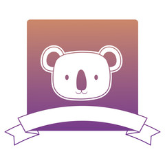emblem with cute koala and decorative ribbon over white background, vector illustration