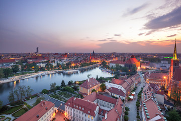 Panorama Wrocławia o zmierzchu
