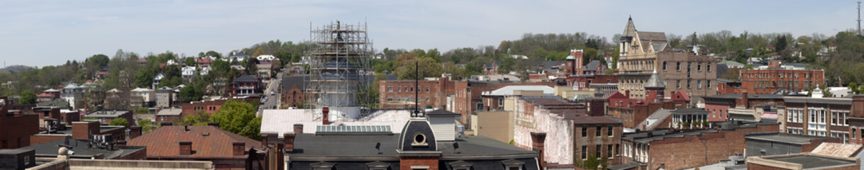 Fototapeta na wymiar Panoramic view of Staunton, Virginia city roof tops.