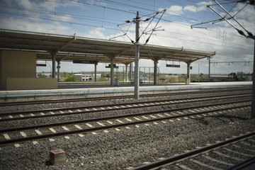 Fototapeta premium Train station rail tracks