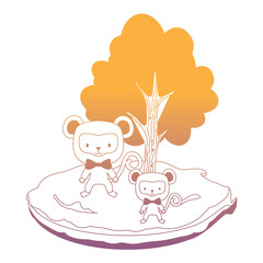 cute monkeys around a tree over white background, colorful design. vector illustration