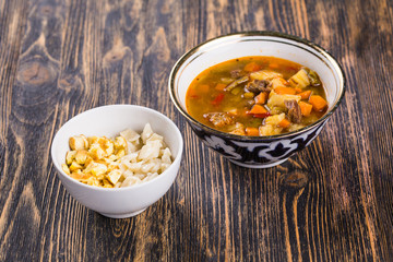 Traditional asian noodle lagman