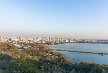 Fototapeta na wymiar panoramic city skylin in hangzhou west lake