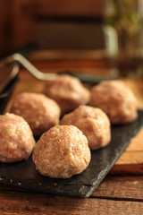 Obraz na płótnie Canvas meat balls - healthy food (raw stocking of aunt) Food background