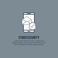 cyber security design with smartphone and related icons over gray background, colorful design. vector illustration