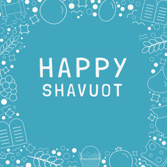 Frame with Shavuot holiday flat design white thin line icons with text in english