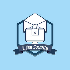 emblem of cyber security concept with computer with padlock and envelope over blue background, colorful design. vector illustration