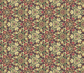 Kaleidoscope abstract seamless pattern, background. Composed of colored geometric shapes. Useful as design element for texture and artistic compositions.