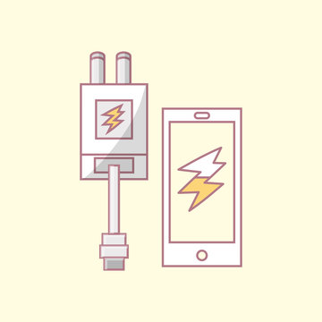 Cellphone and energy plug over yellow background, colorful design. vector illustration