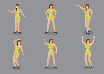 Sexy Girl in Bikini Vector Cartoon Character Set