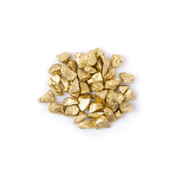 Gold nugget grains isolated on a white background