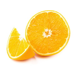 Orange and orange slices isolated on white background
