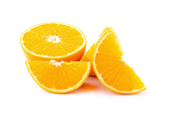 Orange and orange slices isolated on white background