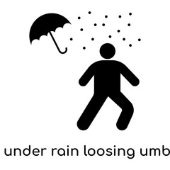 Man under rain loosing umbrella icon isolated on white background
