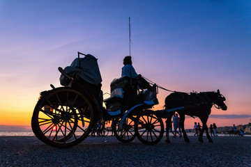 Fototapeta premium horse carriage ride at sunset