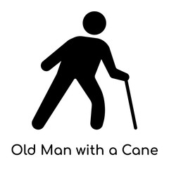 Old Man with a Cane icon isolated on white background