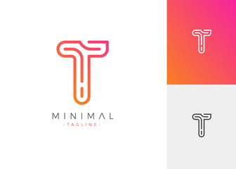 Minimal Line Letter Initial T Logo Design Template. Vector Logo Illustration