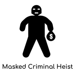Masked Criminal Heist icon isolated on white background